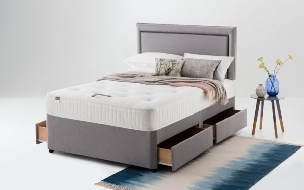 Silentnight Athens 1400 Mirapocket Ortho Divan Bed Set, Double, 2 Drawers + 2 Half Drawers, Matching Castello Headboard, Sandstone