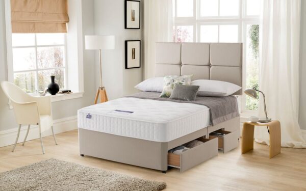 Silentnight Essentials Memory Mirapocket 1000 Divan Bed Set, Superking, 2 Drawers, Matching Palermo Headboard, Sandstone