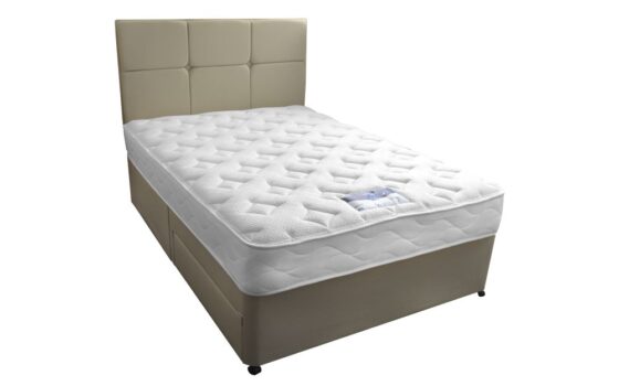 Silentnight Moretto Miracoil Divan Bed Set, Small Double, No Headboard Required, Half Ottoman + 2 Drawers, Sandstone