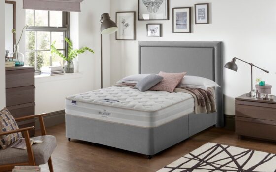 Silentnight Seoul Miracoil Memory Divan Bed Set, Double, 2 Drawers + 2 Half Drawers, Matching Palermo Headboard, Sandstone